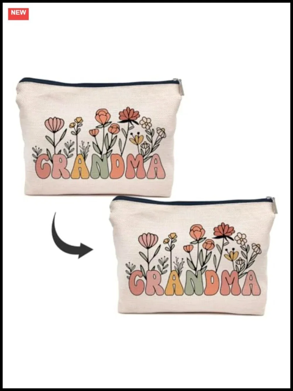 Grandma Makeup Bag Linen Cosmetic Pouch Travel Toiletry Gift